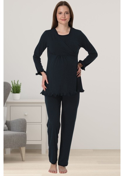 Lacivert Hamile Lohusa Pijama Takımı