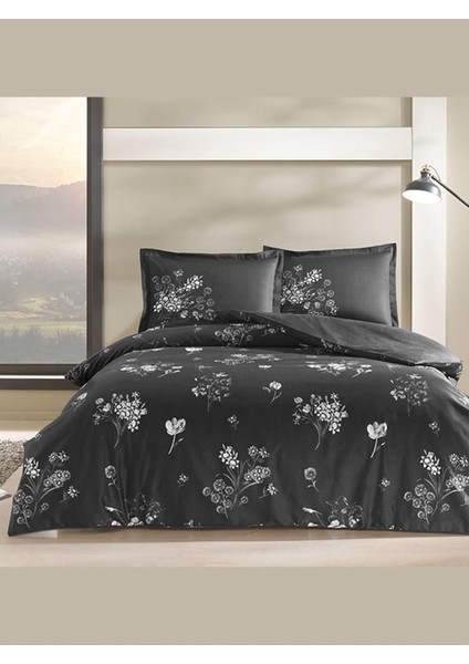 Roxane DESENLI%100 Pamuk Saten Nevresim Takımı, Siyah, Çift Kişilik (Nevresim: 200X220 Cm/çarşaf: 230X260 cm / 2 Adet Yastık Kılıfı: 50X70 Cm)