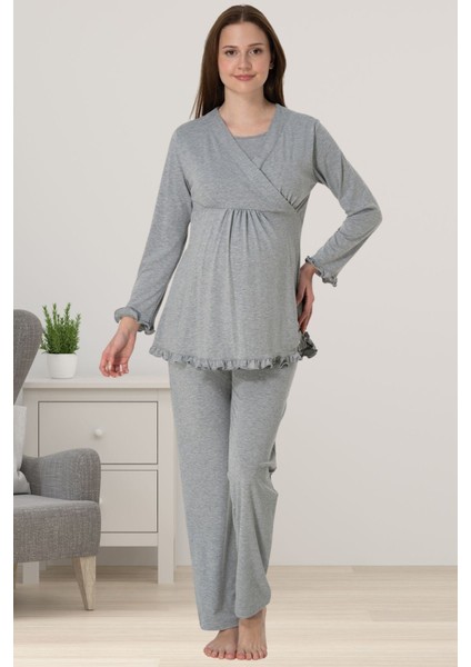 Gri Hamile Lohusa Pijama Takımı