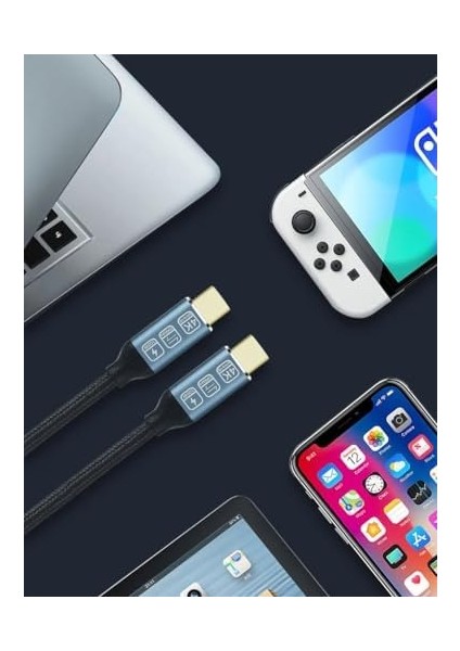 Type-C To Type-C Kablo Data ve Şarj Kablosu 20GBPS 100 Watt Akıllı Chip iPhone 15 Serisi Uyumlu Galaxy S23 Uyumlu Data ve Şarj Kablo ZR395 (0.5 Metre Type-C Kablo)
