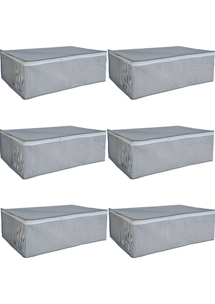 6 Adet Çizgili Hurç Seti Büyük Boy Baza Altı Çekyat Düzenleyeci Çeyiz Bohçası 64 x 48 x 22 cm