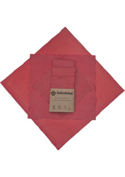 ÖZBALDAN Balmumu Tekrar Kullanılabilen Gıda Saklama Bezi 3'lü Kırmızı Set Balmumlu Kumaş ( 20X20/30X30/40X40 cm )