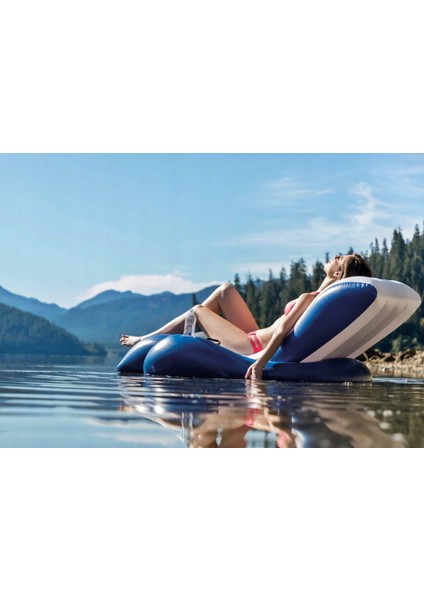 Lux Şişme Deniz Şezlongu - Büyük Lux Deniz Yatağı - Tutmalı Bardaklı Delux Lounge Deniz Yatağı - Mega Boy Havuz Yatağı 180X135 Cm.