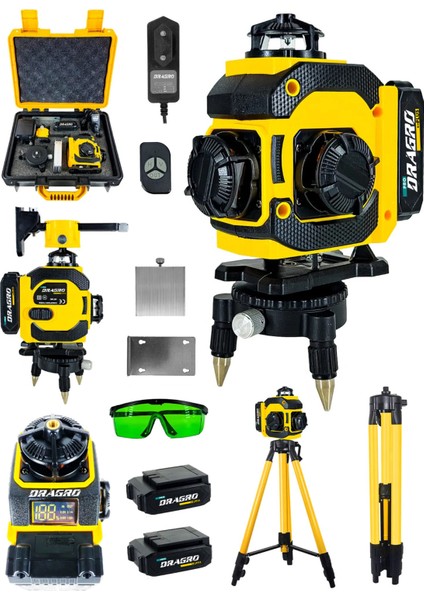 Pro 16 Köşe Yeşil Lazer Hizalama Terazi 360° Mıknatıslı Çantalı Otomatik Hizalama Metre