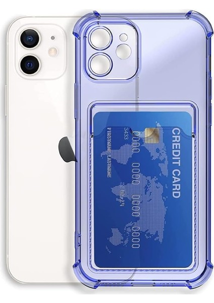 IPhone 11 Pro Max Ile Uyumlu Transparent Pulisic Kartlıklı Darbe Emici Shock-Absorbing Kartvizit Bölmeli Transparent Görünümlü Card Case Antişok Kılıf, Lila