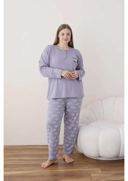 Kadın Pamuklu Düğme Yaka Raporlu Interlok Battal Pijama Takımı 05114 - 1 Adet fırsatları