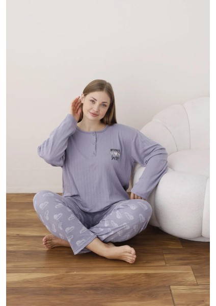 Kadın Pamuklu Düğme Yaka Raporlu Interlok Battal Pijama Takımı 05114 - 1 Adet fiyatları