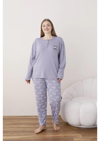 Kadın Pamuklu Düğme Yaka Raporlu Interlok Battal Pijama Takımı 05114 - 1 Adet modelleri