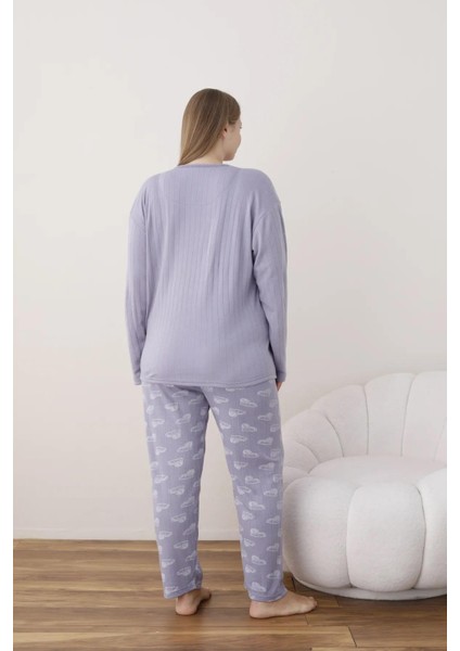 Kadın Pamuklu Düğme Yaka Raporlu Interlok Battal Pijama Takımı 05114 - 1 Adet indirimleri