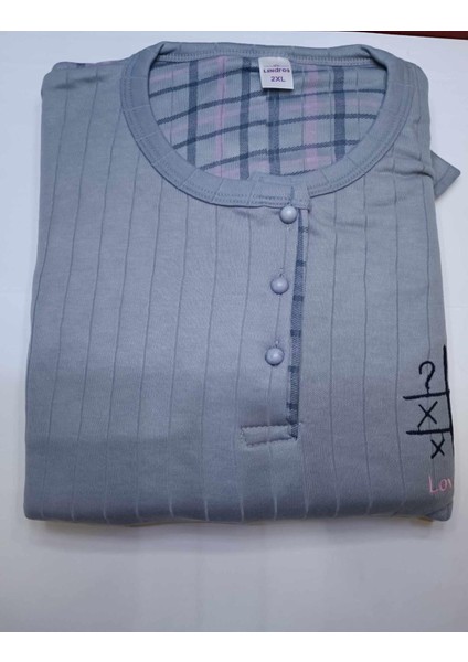 Kadın Pamuklu Düğme Yaka Raporlu Interlok Battal Pijama Takımı 05131 - 1 Adet fırsatları