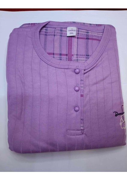 Kadın Pamuklu Düğme Yaka Raporlu Interlok Battal Pijama Takımı 05130 - 1 Adet modelleri