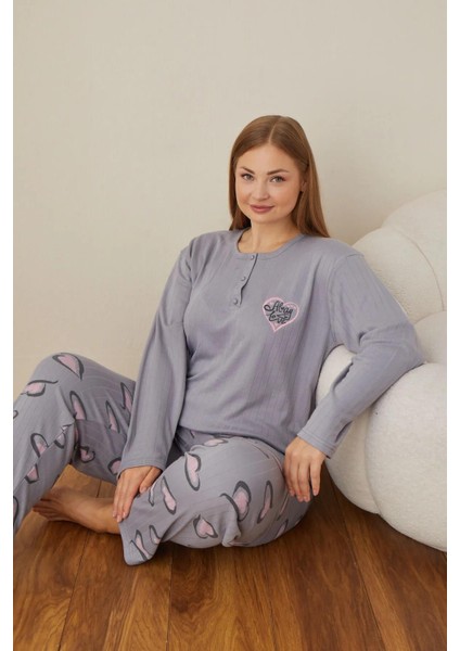 Kadın Pamuklu Düğme Yaka Raporlu Interlok Battal Pijama Takımı 05102 - 1 Adet fiyatları