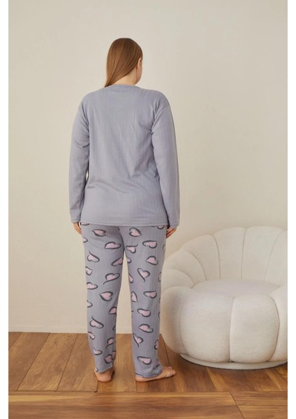 Kadın Pamuklu Düğme Yaka Raporlu Interlok Battal Pijama Takımı 05102 - 1 Adet fırsatları