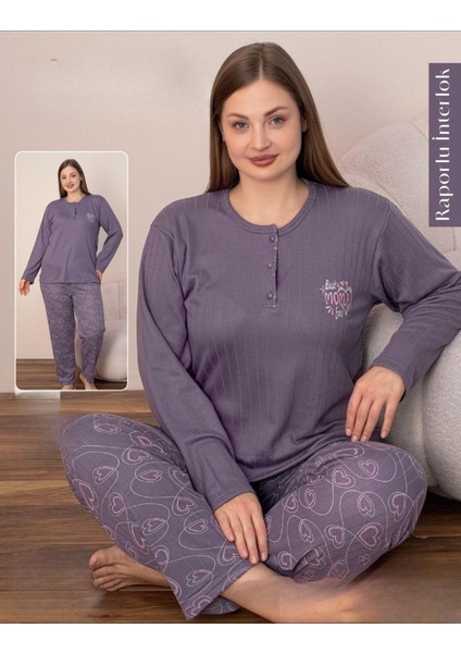 Kadın Pamuklu Düğme Yaka Raporlu Interlok Battal Pijama Takımı 05140 - 1 Adet fiyatları