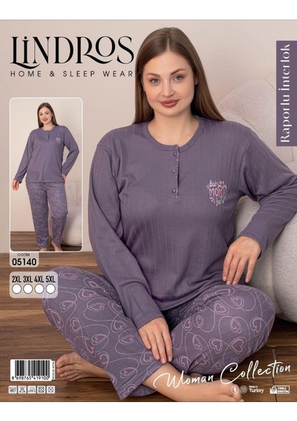 Kadın Pamuklu Düğme Yaka Raporlu Interlok Battal Pijama Takımı 05140 - 1 Adet modelleri