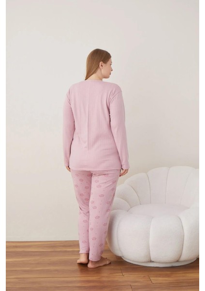 Kadın Pamuklu Düğme Yaka Raporlu Interlok Battal Pijama Takımı 05111 - 1 Adet fırsatları