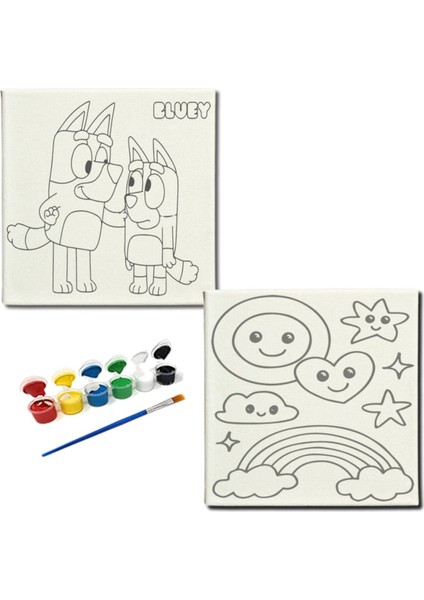 Okul Etkinliği-2'li Tuval Boyama Seti. 20X20 cm Uv Baskı 6 Akrilik Boya 1 FIRÇA-MODEL-294