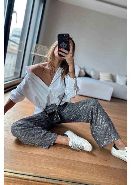 Kadın Beli Lastikli ve Pul Payetli Bol Pantolon fiyatları