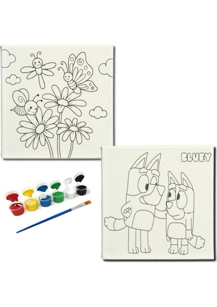 TATİL-KARNE HEDİYESİ 2'li Tuval Boyama Seti 20X20 cm Uv Baskı 6 Akrilik Boya 1 FIRÇA-MODEL-220