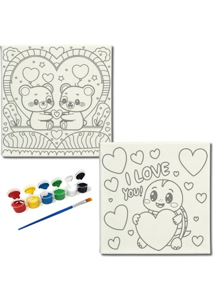 TATİL-KARNE HEDİYESİ 2'li Tuval Boyama Seti 20X20 cm Uv Baskı 6 Akrilik Boya 1 FIRÇA-MODEL-300