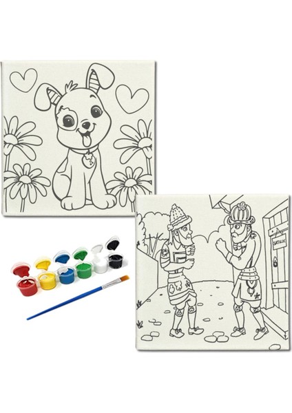 TATİL-KARNE HEDİYESİ 2'li Tuval Boyama Seti 20X20 cm Uv Baskı 6 Akrilik Boya 1 FIRÇA-MODEL-362