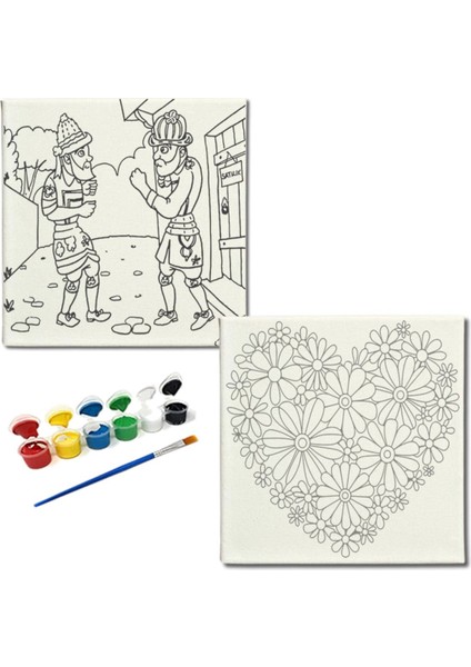 Okul Etkinliği-2'li Tuval Boyama Seti. 20X20 cm Uv Baskı 6 Akrilik Boya 1 FIRÇA-MODEL-257