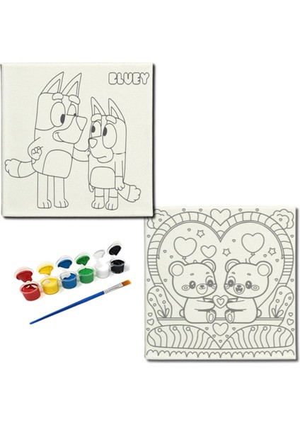 TATİL-KARNE HEDİYESİ 2'li Tuval Boyama Seti 20X20 cm Uv Baskı 6 Akrilik Boya 1 FIRÇA-MODEL-230