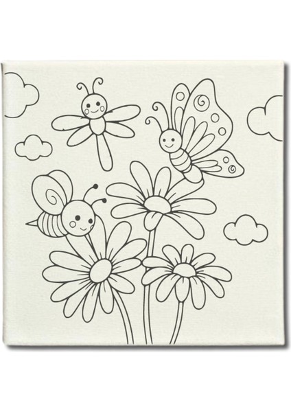 Okul Etkinliği-2'li Tuval Boyama Seti. 20X20 cm Uv Baskı 6 Akrilik Boya 1 FIRÇA-MODEL-208