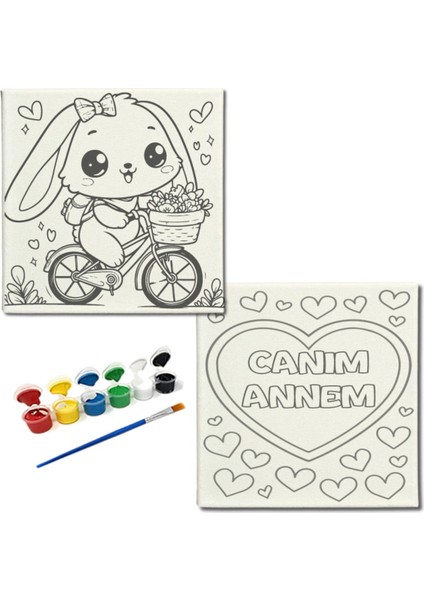 Okul Etkinliği-2'li Tuval Boyama Seti. 20X20 cm Uv Baskı 6 Akrilik Boya 1 FIRÇA-MODEL-315