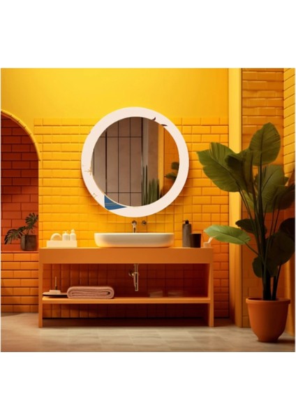 Dekorarif Desenli Yuvarlak Banyo-Salon Duvar Aynası 87