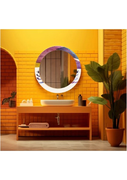dekorarif desenli yuvarlak banyo-salon duvar aynası 95