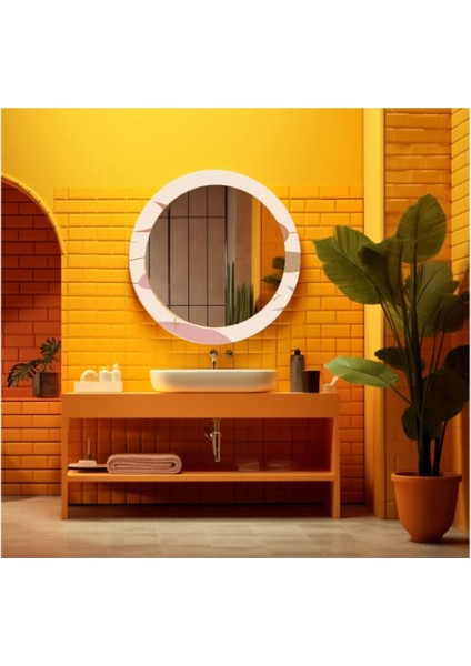 Dekorarif Desenli Yuvarlak Banyo-Salon Duvar Aynası 85