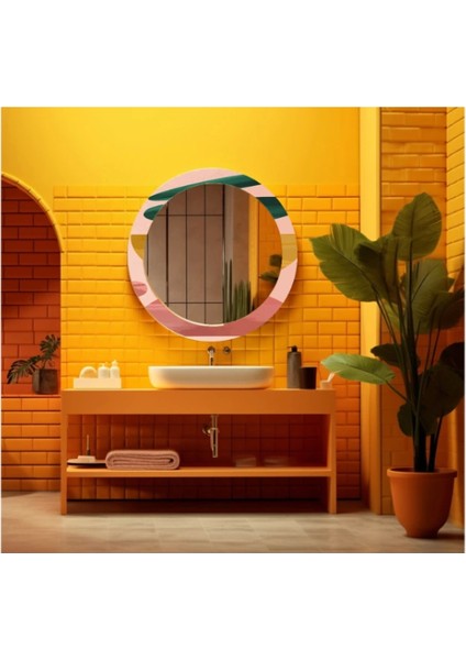 Dekorarif Desenli Yuvarlak Banyo-Salon Duvar Aynası 106