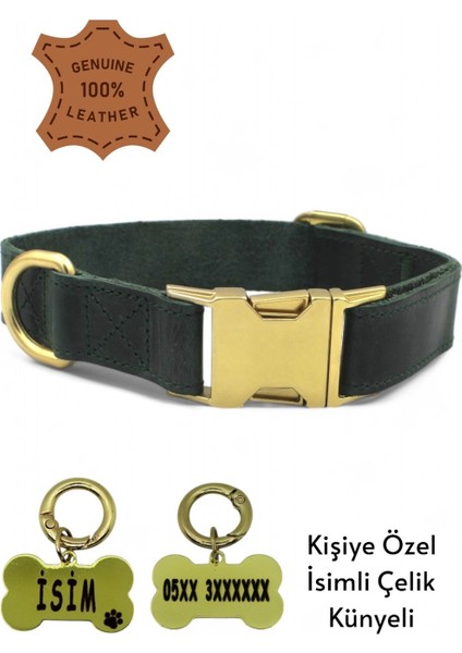 Hakiki Deri Köpek Boyun Tasması, Kişiye Özel Künyeli