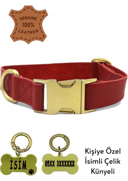 Hakiki Deri Köpek Boyun Tasması, Kişiye Özel Künyeli