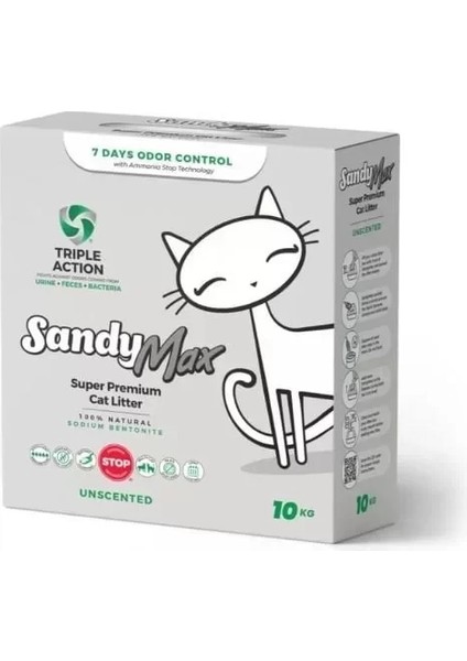 Sandy Max Triple Action Tozsuz Topaklanan Bentonit Doğal Kedi Kumu 10 kg