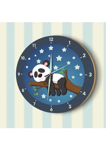 Uyuyan Panda Fosforlu Çocuk Odası Duvar Saati
