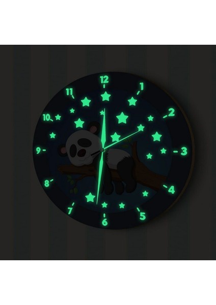 Uyuyan Panda Fosforlu Çocuk Odası Duvar Saati