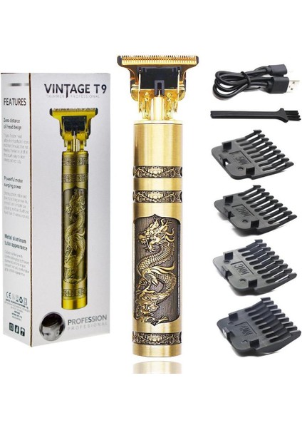 Vintage T9 Dragon Profesyonel Şarjlı Çok Fonksiyonlu Tıraş Makinesi