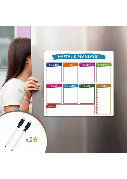 Haftalık Planlayıcı, Planlayıcı Buzdolabı Magneti, Yazı Tahtası, 2 Kalemli Mıknatıslı Magnet, Buzdolabı Yazı Tahtası, Haftalık Menü Planlayıcı Magnet, 7 Günlük Yemek Planlayıcı Magnet, 32X34CM