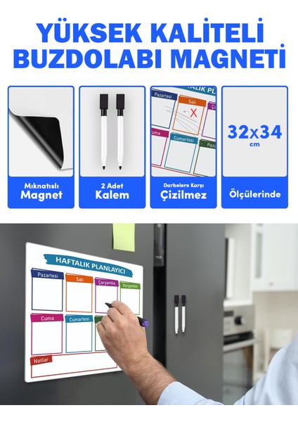 Haftalık Planlayıcı, Planlayıcı Buzdolabı Magneti, Yazı Tahtası, 2 Kalemli Mıknatıslı Magnet, Buzdolabı Yazı Tahtası, Haftalık Menü Planlayıcı Magnet, 7 Günlük Yemek Planlayıcı Magnet, 32X34CM fiyatları