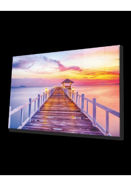 - Gün Batımı Deniz Iskele Cam Tablo