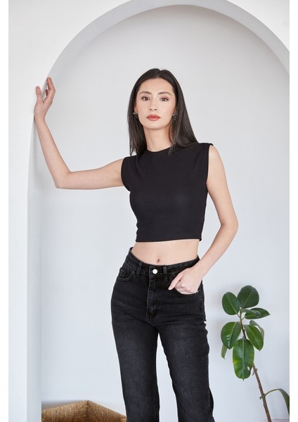 Fitilli Bisiklet Yaka Crop Tişört