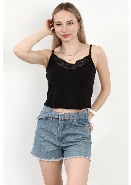 Kadın Askılı Dantel Detaylı Bluz Siyah - MS0000569