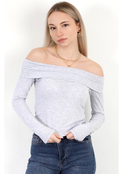 Kadın Kayık Yaka Uzun Kol Basic Bluz Karmelanj - MS0000505