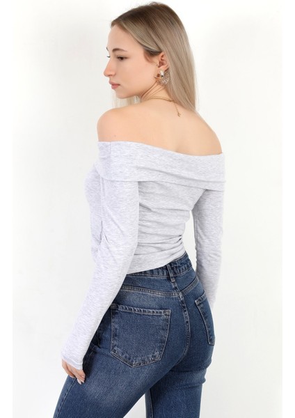 Kadın Kayık Yaka Uzun Kol Basic Bluz Karmelanj - MS0000505 fırsatları