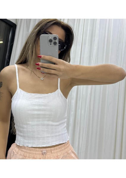 İP ASKILI FİTİLLİ CROP BEYAZ