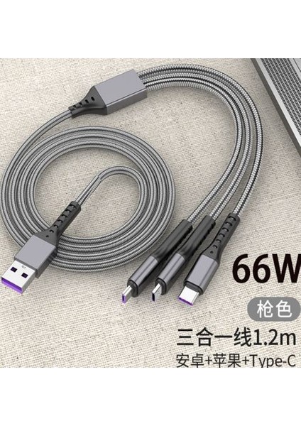 Powermaster PM-26335 3ın1 Gümüş 1.2 Metre (Mıcro USB - Lıghtnıng - Type C) Telefon Şarj Kablosu