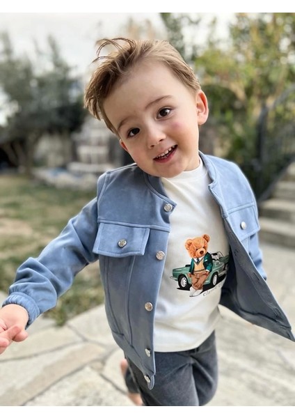 4-5-6 Yaş Kot Pantolonlu Nubukceketli Uzun Kollu Penye Sweat 3lü Erkek Çocuk Takımı modelleri