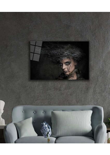 - Çalı Saçlı Kadın Akan Siyah Göz Makyajı Cam Tablo fiyatları